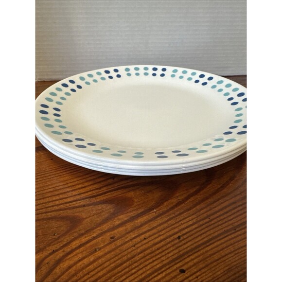 Corning Corelle Key West / Dinner Plates Blue Turquoise Dot 4 Piece - Picture 3 of 7